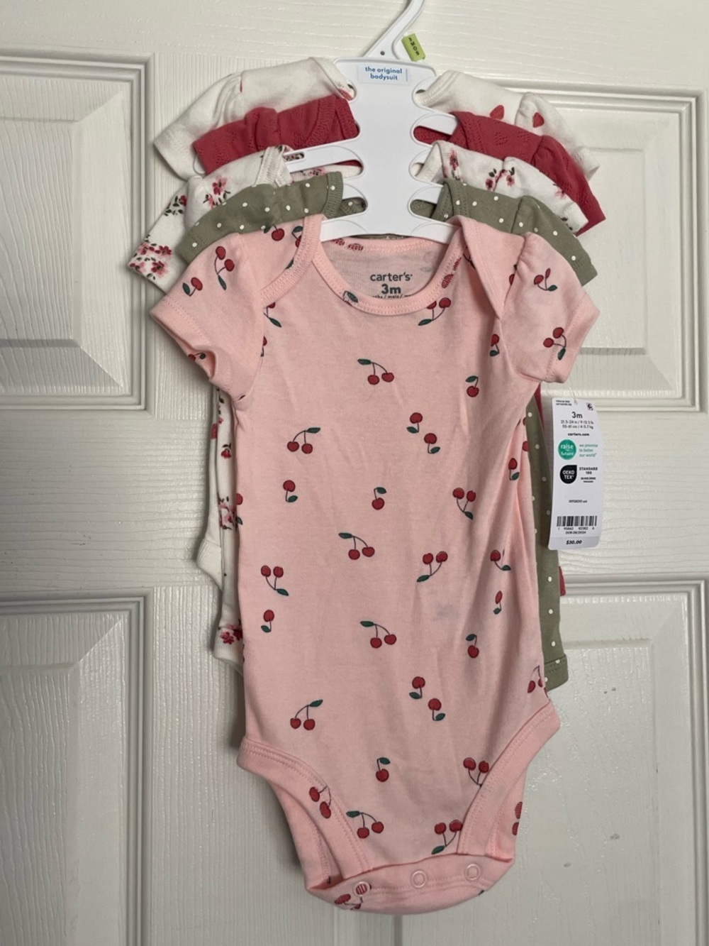 NWT Carter's Pink Berries, Floral, Dot, Heart Print Baby One-Piece - 3M (5-Pack)